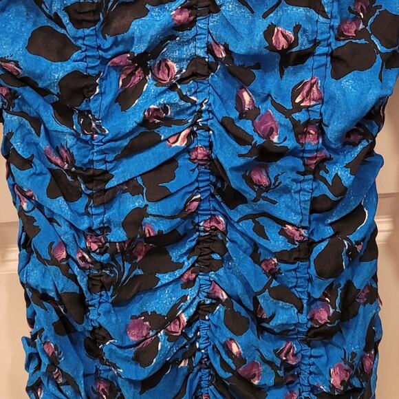 Zara Blue Floral Print Ruched Fitted Long Sleeved Mini Dress - Picture 5 of 12
